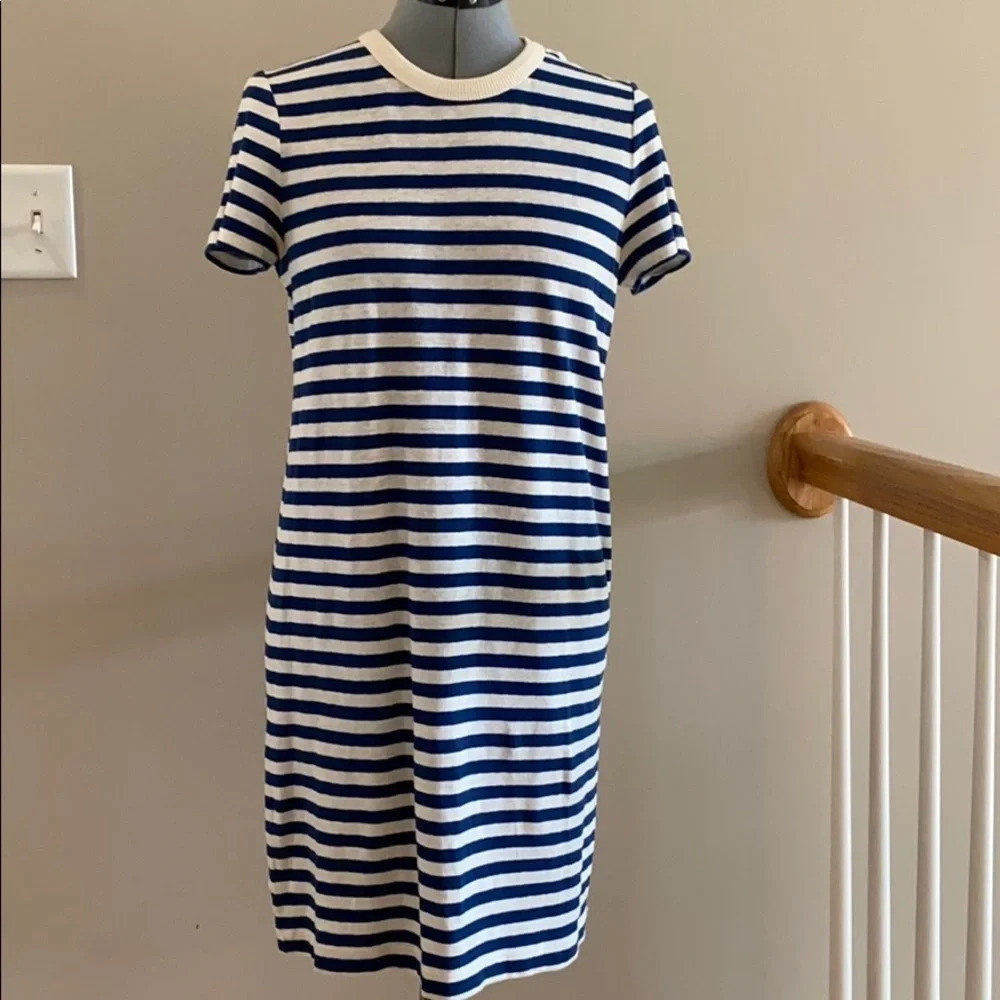 Navy and off white striped dress